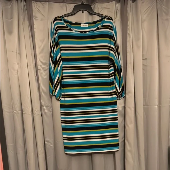 Calvin Klein Blue Black Sheath Dress with Dolman Sleeves - Picture 1 of 1